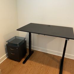 Standing Electric Desk And Filing Cabinet