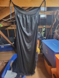Black Satin Maxi Skirt with Feather Hem