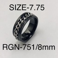Stainless Steel Silver Color Chain Spinner Ring Band: Size-7.75/RGN-751