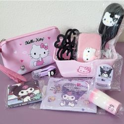 ($4 AN ITEM) Kuromi Hello Kitty Beauty Bundle Mirror Manicure Set Brush More