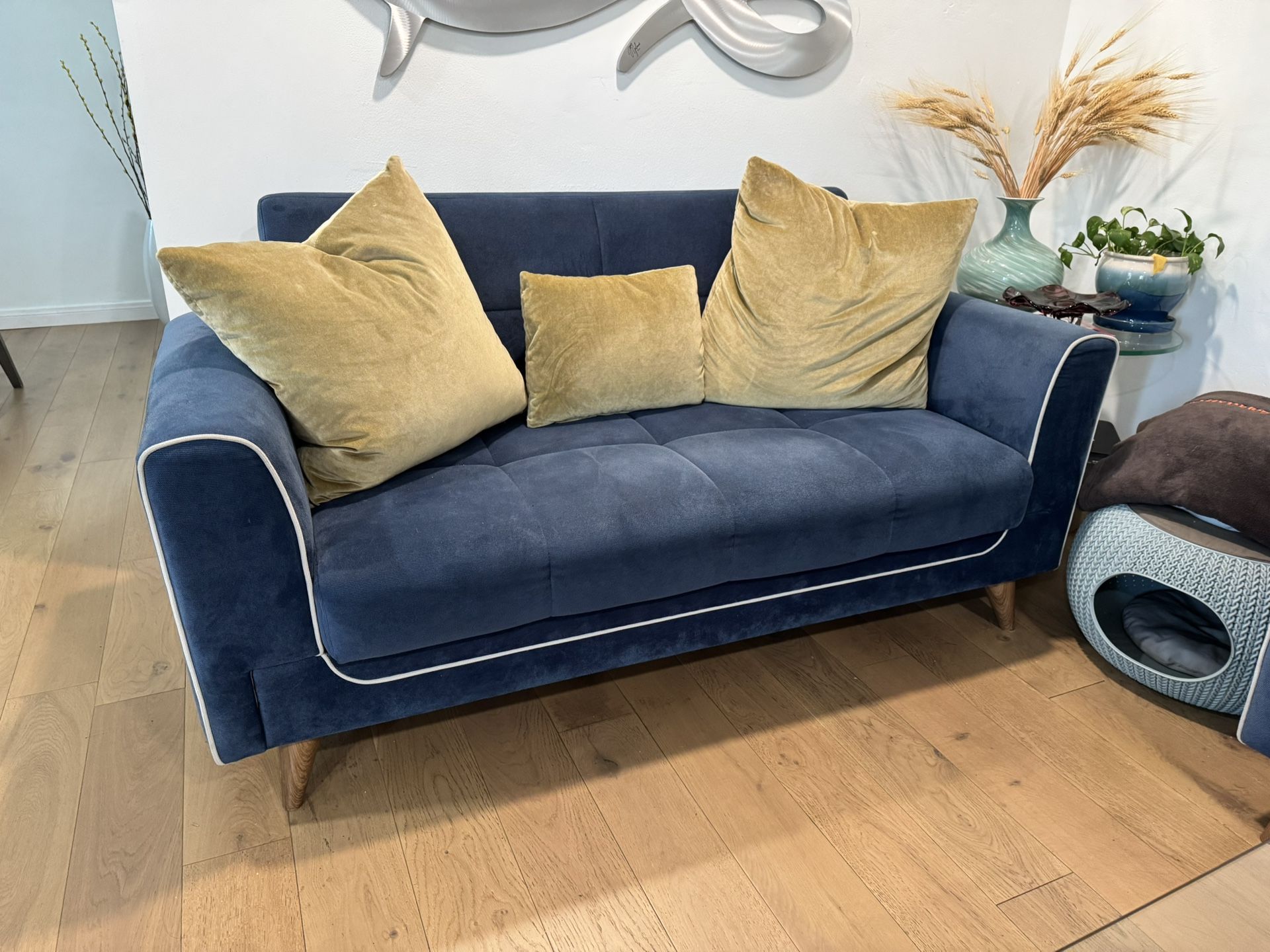 Modern Blue Sofa & Loveseat Set With Storage + Converts to Beds