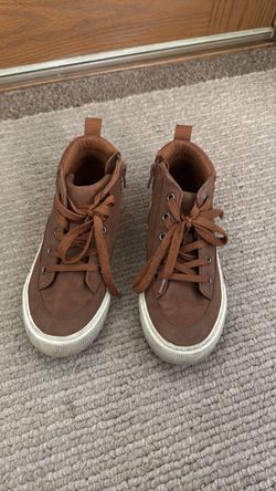 Brown High-Top Sneakers with Side Zipper