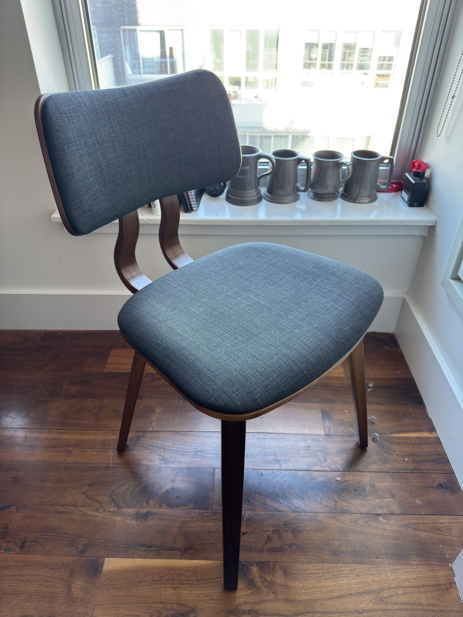 Chair - Mid-Century Modern, Charcoal Fabric, Walnut