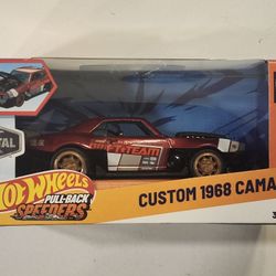 HOT WHEELS PULL BACK SPEEDERS. 1:43 SCALE METAL DIECAST.  MUSCLE MANIA.  1968 CUSTOM CHEVY CAMARO. JAPANESE BOSOZOKU/KAIDO RACER. 