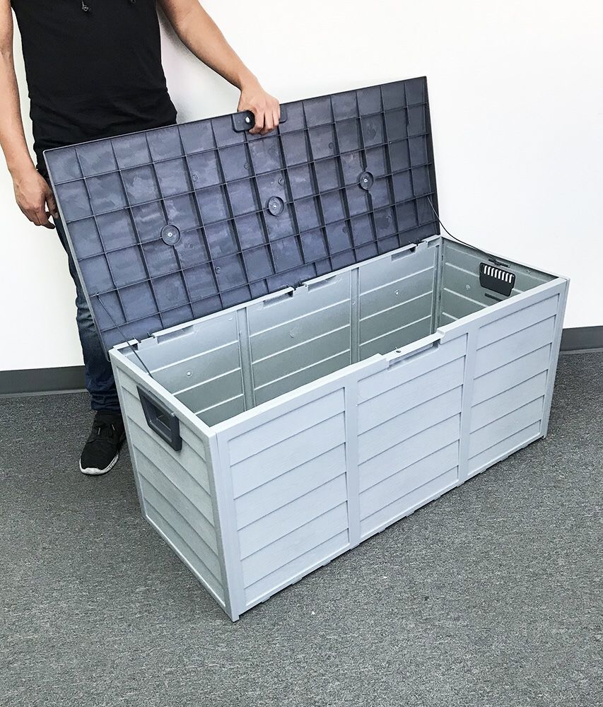 New $45 each Plastic Storage Box 70 Gallon Outdoor Durable Plastic Shed Waterproof 44”x19”x21”