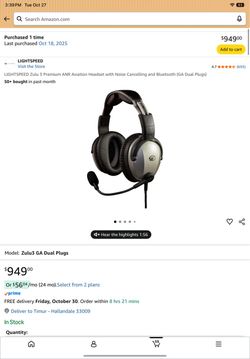 Lightspeed Zulu 3 Aviation Headset – Bluetooth + ANR – GA Dual Plugs
