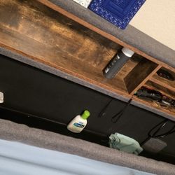  Modern Industrial Queen Bed Frame – Built-in Outlets/USB & Bookshelf Headboard