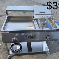 New Stainless Griddle With Deep Fryer Double Basket With Burner And Hose Nuevo