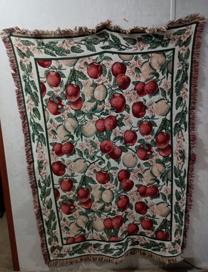 Vintage Goodwin Weavers Apples & Lemons Woven Throw Blanket Tapestry