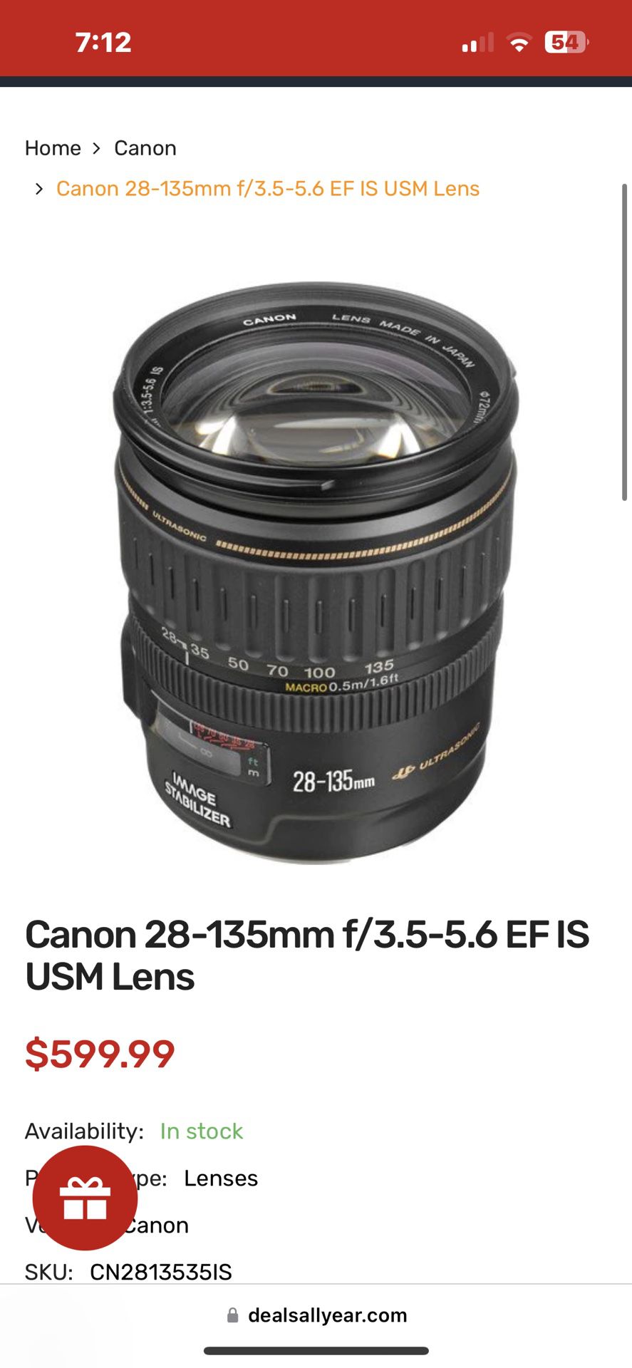 Canon 28-135mm f/3.5-5.6 EF IS USM Lens