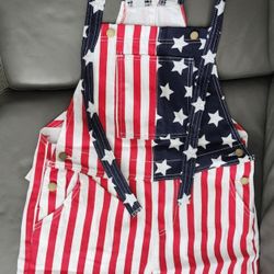 Unisex Patriotic American Flag Overalls Shorts - women's men's independence day 4th of July - Small