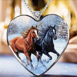 Creative Heart Red And Black Horse Necklace Fashion Animal Horse Pendant 
