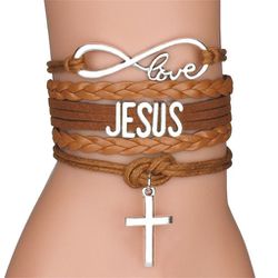 Jesus Braided Bracelets Multilayer Wrap Religious Cross Ornaments Birthday Gift Valentine's Day Festival Present Jewelry