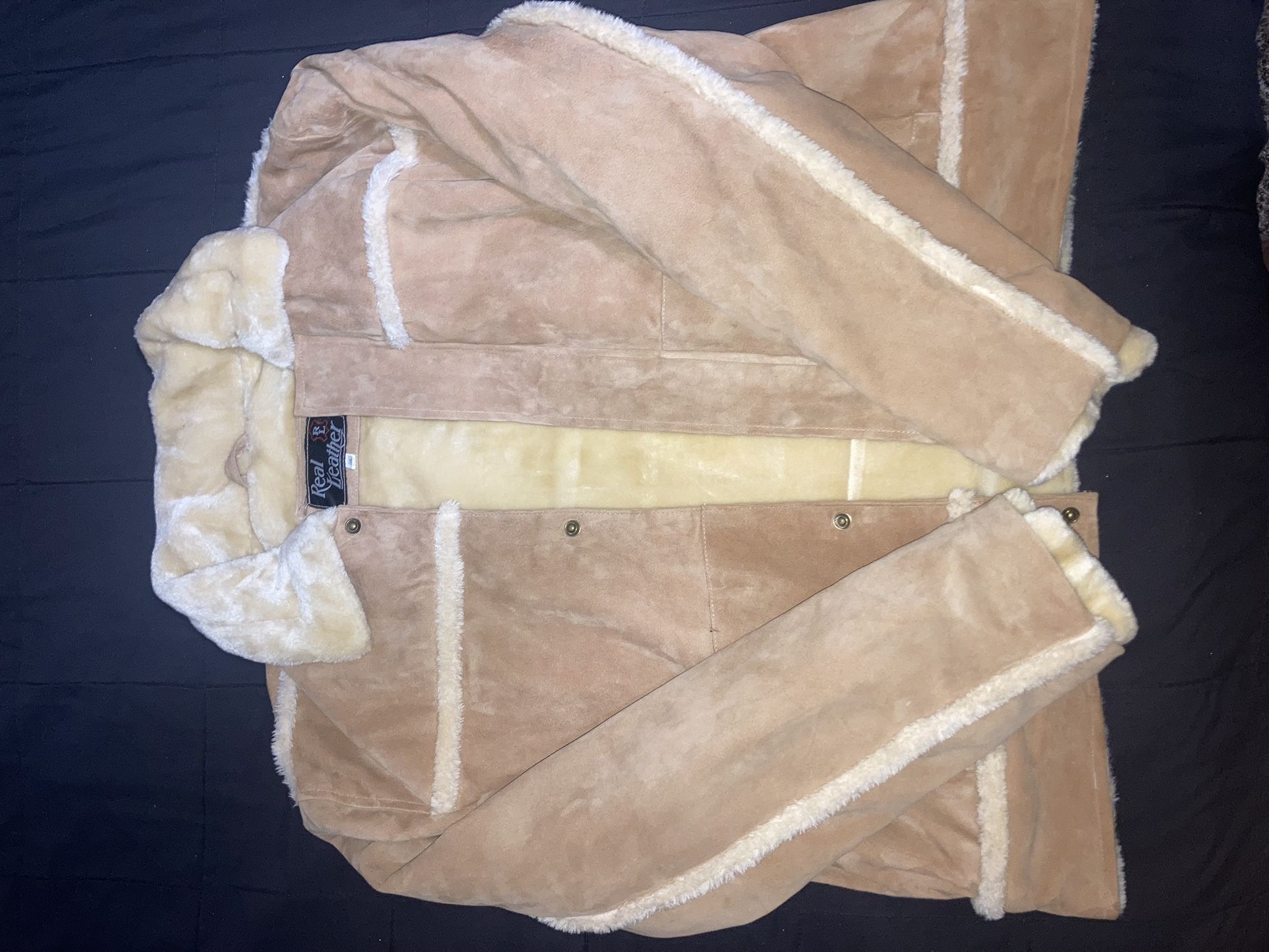  Vintage Mens Shearling Leather Jacket 