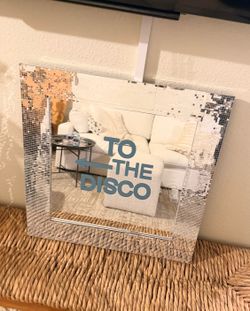 Rare Y2k art deco style  IKEA disco tiled over Wood Square 23” Wall Mirror