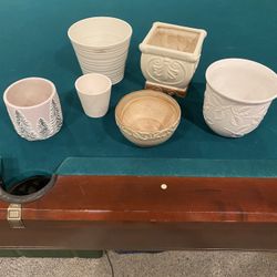 Collection Of 6 Indoor Glazed Ceramic Flower Pots