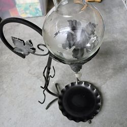 European Wine Decanter - Etched Glass, Handmade Stand. Made In Europe 