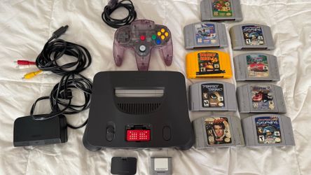 Nintendo 64 N64 Bundle OEM + Expansion Pak + Atomic Purple Controller + 8 Games