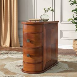 Wood End Table, Narrow Side Table Nightstand with 2 Drawers