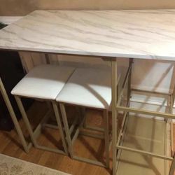 small marble top dining set w / 2 chairs 