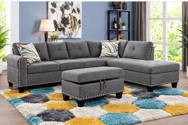 Gray Sectional Sofa with Storage Ottoman- $39 down