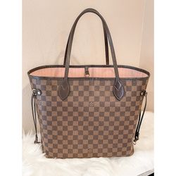 AUTHENTIC Louis Vuitton Damier Ebene Neverfull MM Rose Ballerine