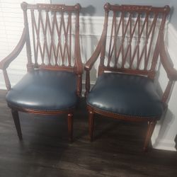 Blue Leather Antique Chairs