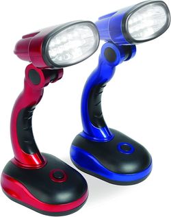 Set/2 Blue and Red LED Desk Lamps with Pivoting Heads and Handled Necks