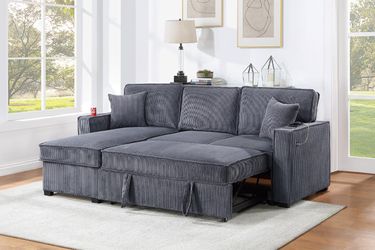 New! Grey corduroy Sectional Sofa Bed, Sectional Sofa Bed, Grey Sofa, Sleeper Sofa, Grey Couch, Reversible Sectional, Sectional Sofa With Pull-out Bed