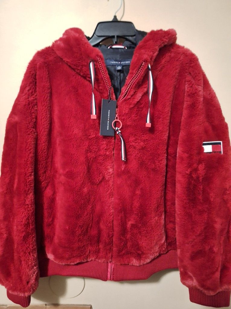 Tommy Hilfiger Faux Fur Red Jacket Womens XL