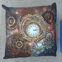 Rusty Steampunk Clock Gears Metal Machine Gold Throw Pillow