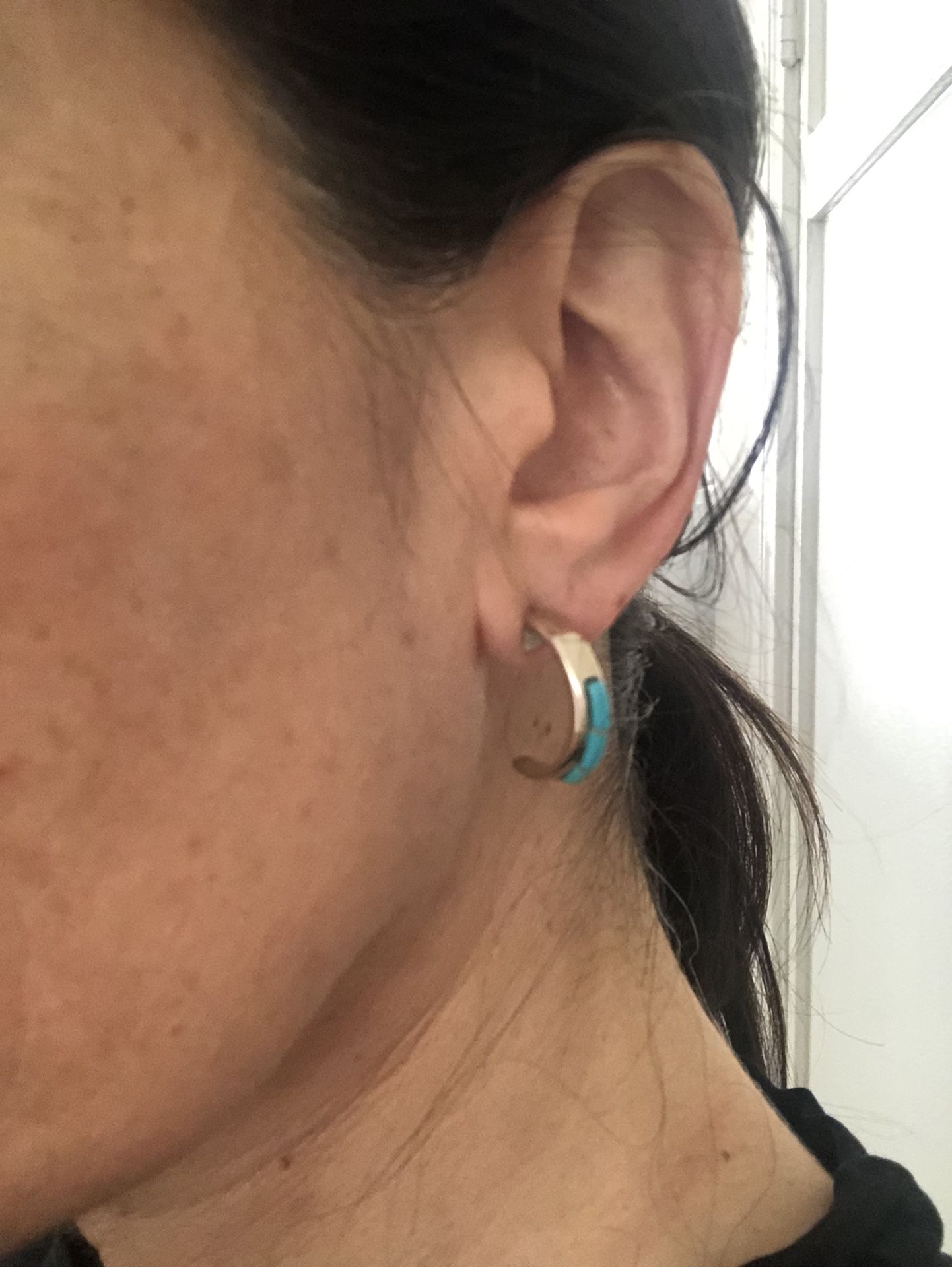 Sterling Silver Turquoise Half Hoops From New Mexico