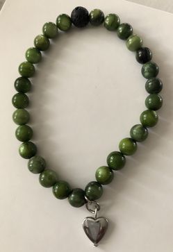Green Bracelet w/sterling heart charm