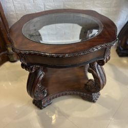 Solid Wood & Glass End Table