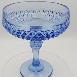 Beautiful Vintage Ice Blue Indiana Glass Diamond Point Compote/ Candy Dish 