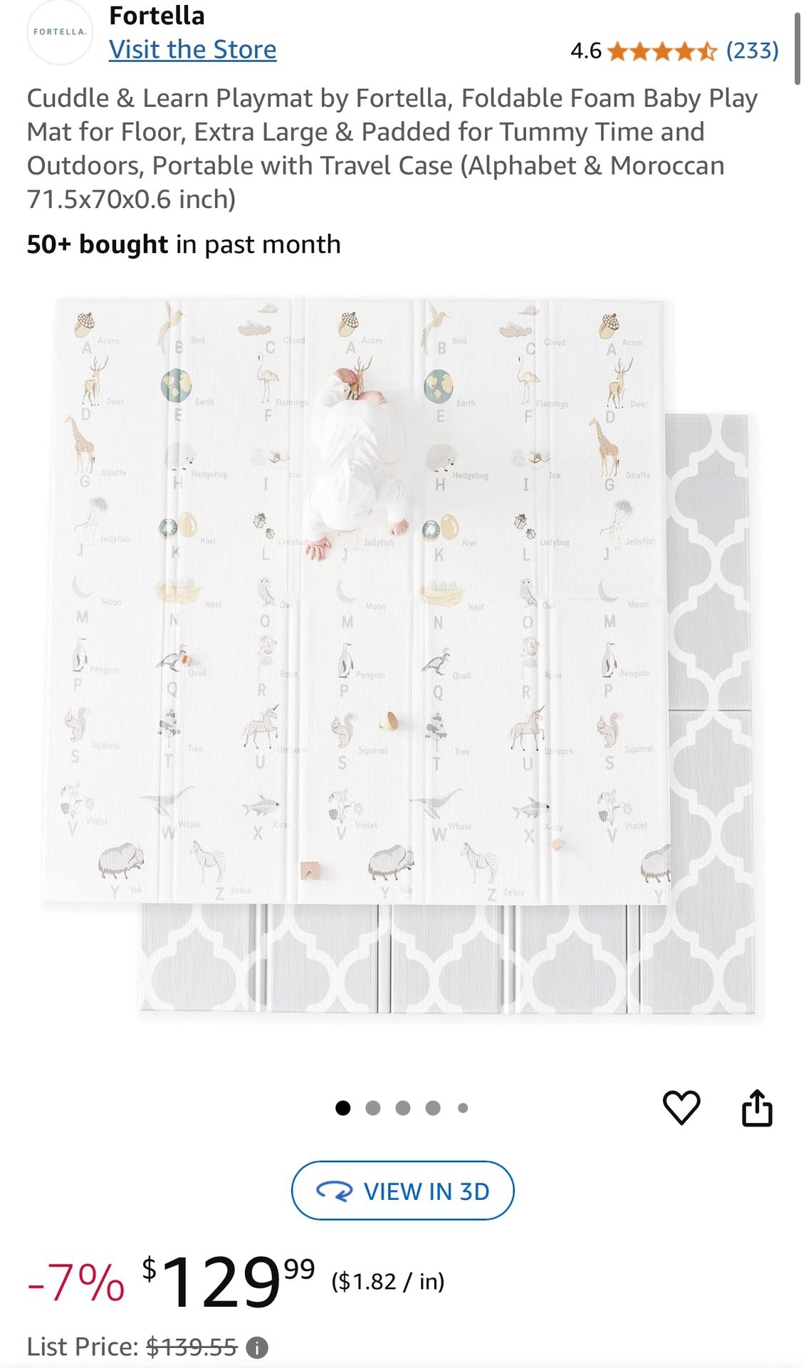Cuddle & Learn Playmat by Fortella, Foldable Foam Baby Play Mat for Floor, Extra Large & Padded for Tummy Time and Outdoors, Portable with Travel Case