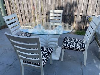 Dinning Table With 4 Chairs (Oval Glass 52”W x 34”D x 30”H) Used But Good Condition $130 Firm on Price