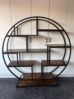 Tribesigns Bookshelf, Round Bookshelves Etagere Bookcase, 63 Inch Industrial Wood Book Shelf with Staggered Shelves, Rustic Open Shelving Organizer Ra