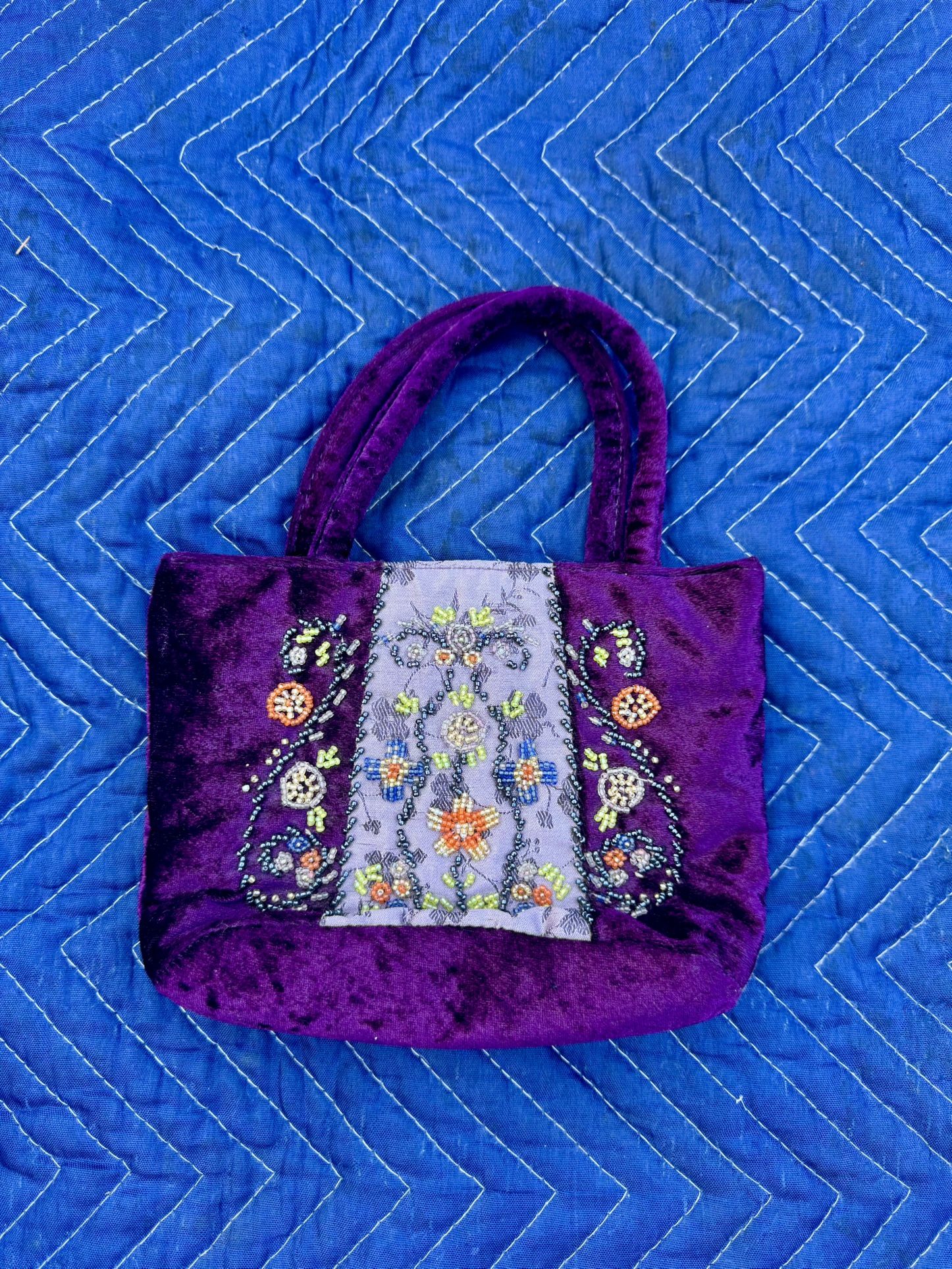 Bueno Boho Velvet Tapestry Embroidery Floral Beaded Tote Purse