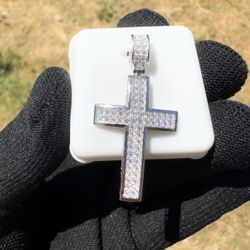 Sterling Silver Moissanite Cross Pendant w/ 18” Box Chain