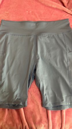 Light Blue High Waisted Biker Shorts with Pockets