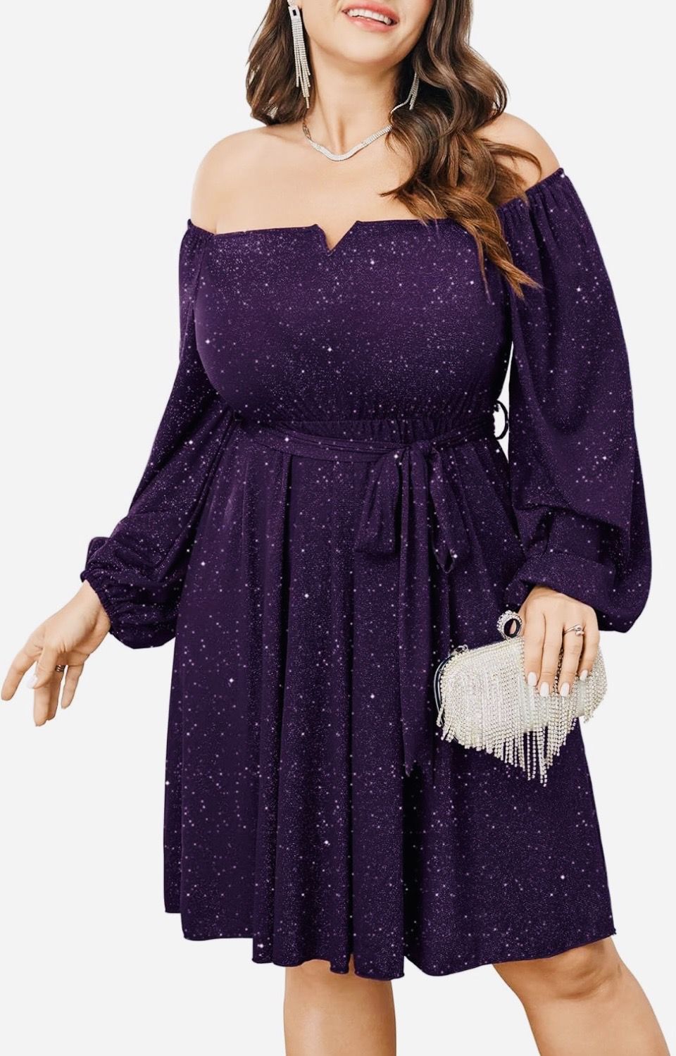 Plus Women’s Sequin Glitter Off the Shoulder Mini Dress by Scomchick size 3X