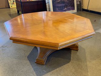 Low Octagonal Wood Pedestal Coffee Table