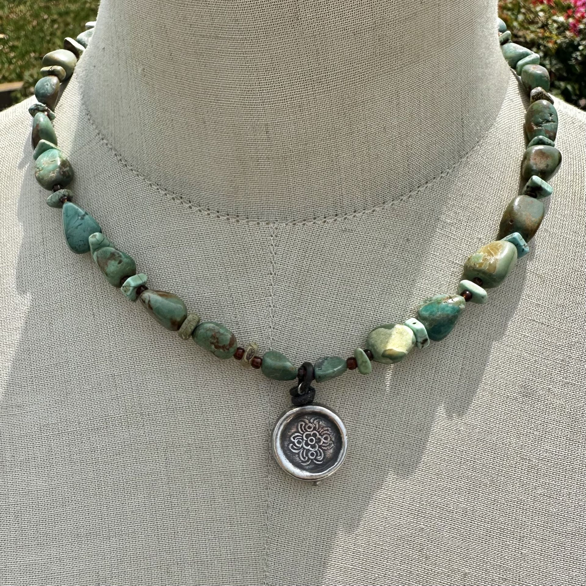 Peyote Bird turquoise beaded Sterling silver pendant necklace