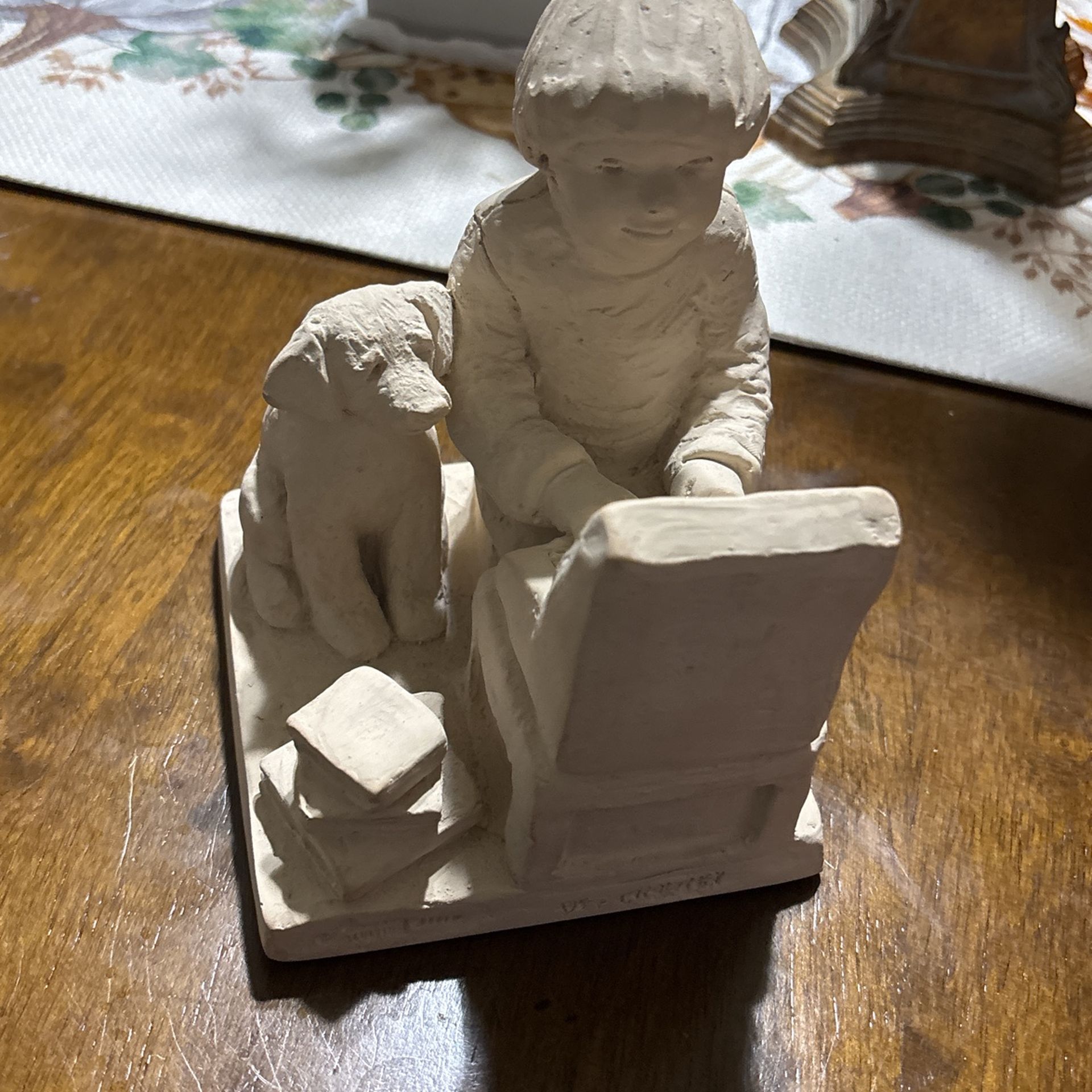 Vtg Austin Sculpture Boy & Dog On Computer Signed Dee Crowley Statue