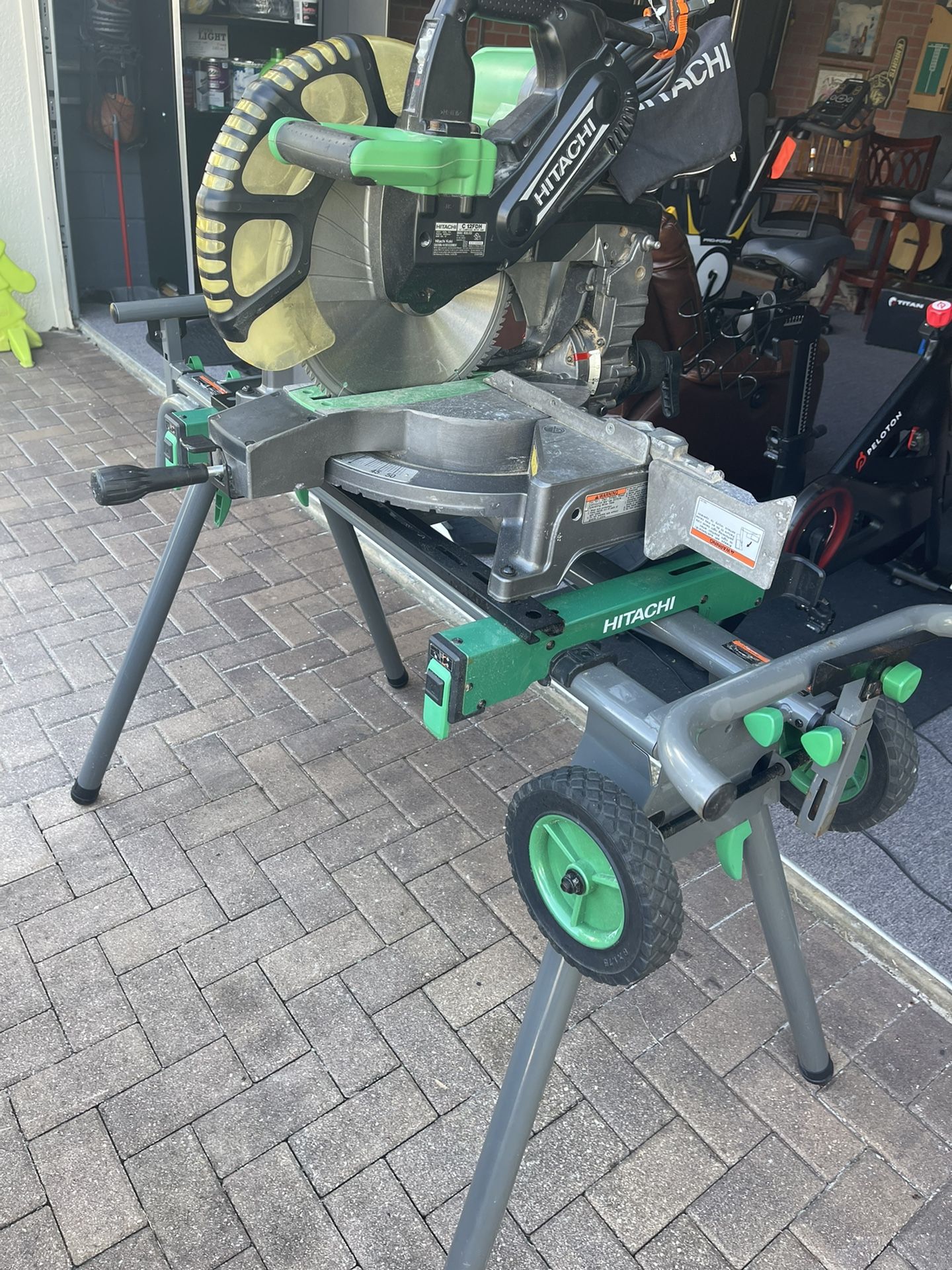 Pro Hitachi 12" Dual Compound Miter Saw with Laser Marker + Base with wheels