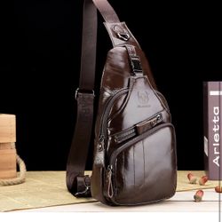 LUKZIJAES Genuine Leather Sling Bag for Men