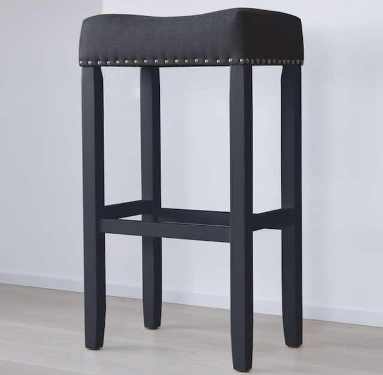 Nathan James Hylie 29 in. Black Fabric Cushion Black Finish Nailhead Wood Pub-Height Counter Bar Stool