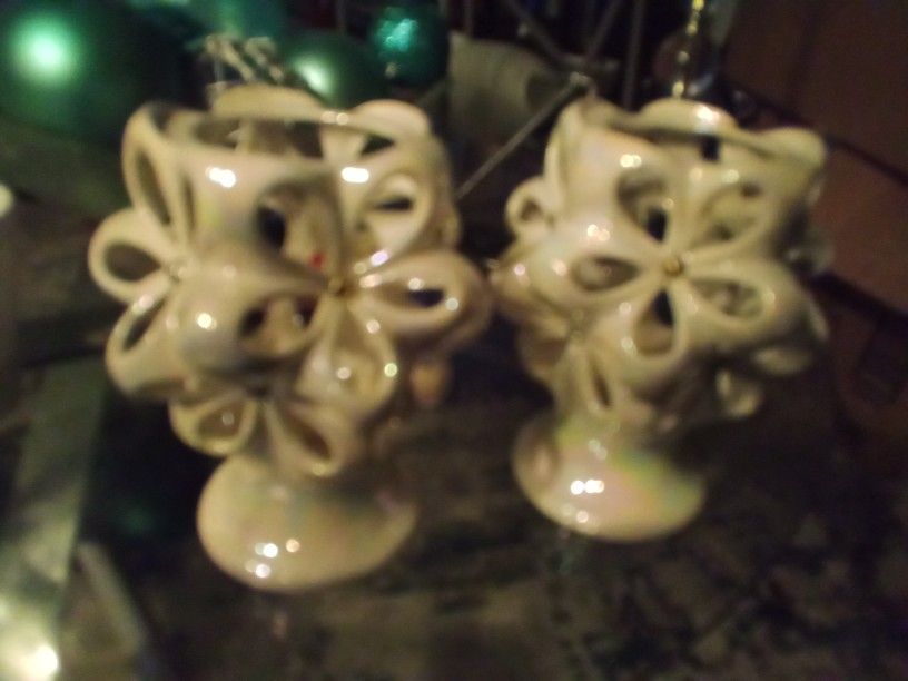 2 Carnival Glass Candleholders,They Are 7 1/2 In Tall,$20