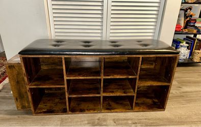 Costway Wooden Shoe Bench 10-Cube Storage Organizer with Padded - See Details